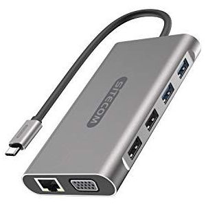 Sitecom CN-390 USB-C Multiport Pro Adapter, USB-C naar 2X USB 3.1 + 2 X USB 2.0 + 2 X HDMI + 1 x VGA + 1 x Gigabit LAN + 1 x SD/Micro-SD kaartlezer