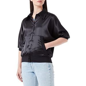 Love Moschino Dames Relaxed Fit in Stretch Satijn Shirt, zwart, 46 NL