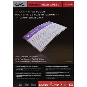 GBC HighSpeed lamineerhoezen A4 125 mic, voor tot 30% sneller lamineren, robuuste lamineerhoezen in verpakking van 100 stuks, glanzend, transparant, 3747348