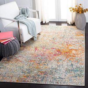 SAFAVIEH Modern chic tapijt voor woonkamer, eetkamer, slaapkamer - Madison Collection, laagpolig, grijs en turquoise, 160 x 229 cm