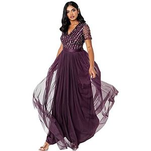 Maya Deluxe Dames Dames Maxi Dames V-hals Plus Size Ball Gown Korte Mouwen Lange Elegante Empire Waist Bridesmaid Jurk, berry, 54 NL