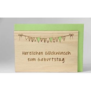 Originele houten wenskaart - Gefeliciteerd voor de verjaardag - 100% handgemaakt in Oostenrijk, van eikenhout gemaakte cadeaukaart, verjaardagskaart, wenskaart, vouwkaart, ansichtkaart