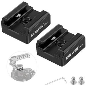 NEEWER Set van 2 Cold Shoe Mount montageadapters met 1/4 inch schroef voor flitser led-monitor, aluminium shoe houder met anti-twist pin anti-slip pad, compatibel met SmallRig Cage bovengreep, UA031