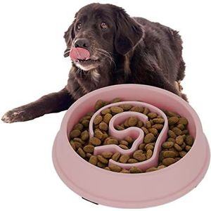 Relaxdays anti-schrokbak honden, eetbak tegen schrokken, droog en nat voer, 650 ml, vaatwasserbestendig, in het roze