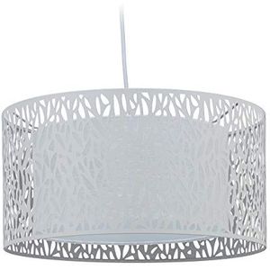 Relaxdays hanglamp - ronde lampenkap - slaapkamer, woonkamer - E27 fitting - plafondlamp - wit