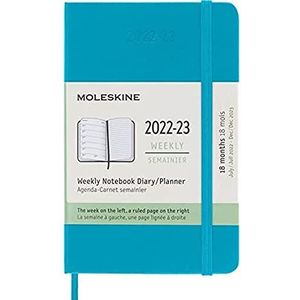 Moleskine - Weekplanner 18 maanden 2022-2023, weekplanner met harde kaft en elastische sluiting, formaat zakje, 9 x 14 cm, kleur saffierblauw