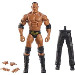 WWE HKP13 Elite WrestleMania The Rock actiefiguur, 25 gewrichtspunten, verwisselbare handen en accessoires, om te verzamelen, speelgoed voor kinderen, vanaf 3 jaar