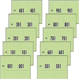 SIGEL 76153 nummerblok groen, 1000 bons (nr. 1-1000, 10,5 x 5,3 cm), van gerecycled papier, in totaal 10 blokken, waardelabels, etensmerken, garderobenummers