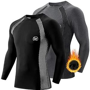 MEETWEE Thermisch T-shirt voor heren, lange mouwen, compressieshirt met basislaag, thermisch ondergoed voor sport, skiën, hardlopen