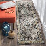 SAFAVIEH Boho Chic tapijt voor woonkamer, eetkamer, slaapkamer - Monaco Collection, korte pool, grijs en lichtblauw, 66 x 244 cm