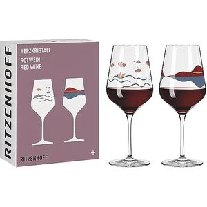 RITZENHOFF 6161001 rode wijnglas 500 ml - Serie Hartkristal - Set van 2 met motief in roségoud - Made in Germany, rood, blauw