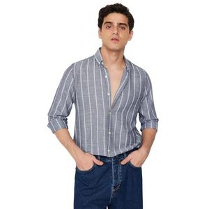 Trendyol Man Slim Basic Geweven Shirts met knopen, Donkerblauw, S