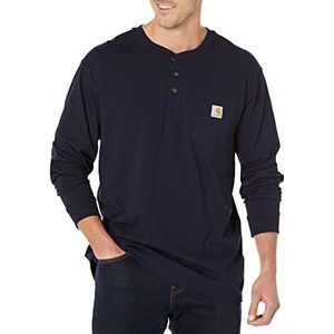 Carhartt Henley T-shirt voor heren, losse pasvorm, zwaar, lange mouwen, Donkerblauw, L