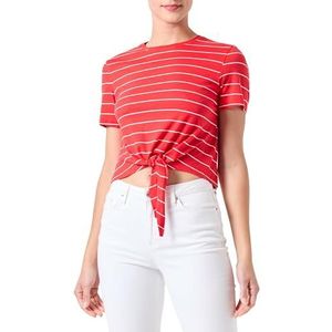 ONLMAY Life S/S Short Knot TOP Box JRS, Flame Scarlet/Stripes: cloud Dancer (Nadia), XS