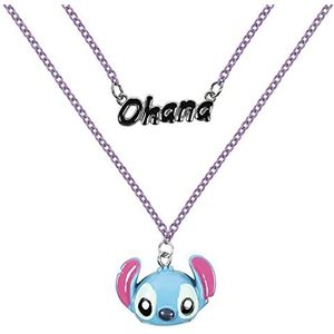 Disney Lilo & Stitch Blue Ohana Stitch dubbellaagse ketting NH00922RL-16.PH, Eén maat, Messing, Geen edelsteen