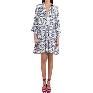 Replay Dames W9036A jurk, 010 natuurlijk wit/roze/blauw/azuur, S, 010 Natural White/Pink/Blue/Azuur, S