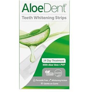 AloeDent Whitening Strips voor tanden, peroxidevrij, niet-gevoelige formule, met aloë vera, natuurlijk, veganistisch, 28 strips, 14 behandelingen