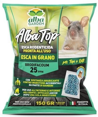 Albagarden - Krachtig rattengif - muizenaas met blauwe korrels voor muizen en ultrasoon geluid - voor ratten van elke grootte - 10 zakjes (uitscheiding in korrels) 150 g