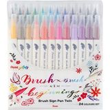 Pentel SESW30C-24 Brush Sign Pen Twin, 24-kleurenset, viltstiften met twee flexibele schrijfpunten, inkt op waterbasis, gesorteerd, 1 stuk (24 stuks)