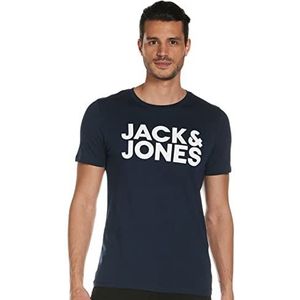 JACK & JONES Heren T-shirt Logo, Blauw (Navy Blazer Fit: Slim/Large Print), XS