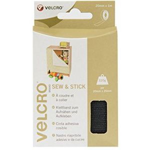 VELCRO® Merk | Naai & plak stoffen tape | Op lengte gesneden sterke haak & lus zelfklevende plakband Perfect voor knutselen, kledingreparaties en zomen | zwart | 20 mm x 1 m