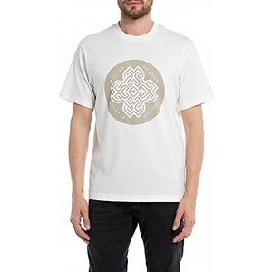 Replay Heren T-shirt korte mouwen ronde hals met backprint, wit (Natural White 011), L, natuurlijk wit 011, L