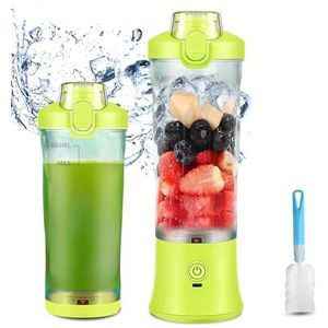 600 ml draagbare blender USB oplaadbaar, TOPESCT waterdichte persoonlijke blender voor shakes en smoothies, 270W sterke snijkracht met 6 stuks 3D-messen voor reizen, kantoor en sport (citroengeel)