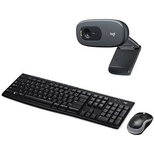 Logitech MK270 Draadloos Toetsenbord en Muiscombinatie voor Windows, 2,4 GHz Draadloos, Batterijduur van 2 Jaar, PC, Laptop, US Intl QWERTY, C270 HD Webcam, 720p/30fps, breedbeeld video-oproep