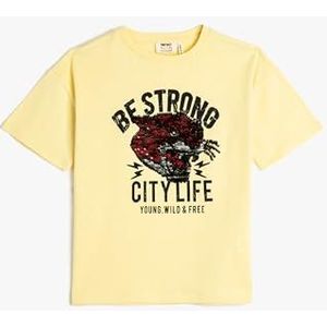 Koton Boys's T-shirt met korte mouwen en ronde hals, tijgerpatroon, katoen, geel (152), 4-5 Jaar