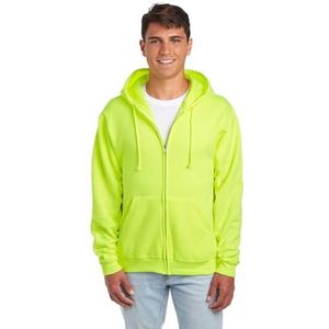 Jerzees Herentrui met capuchon van fleece met doorlopende ritssluiting, Groene veiligheid, M