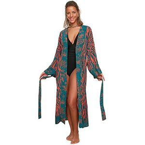 TRENDYOL Strandkleding voor dames, relaxed fit, basic V-hals, geweven stof, Zeer kleurvol, M