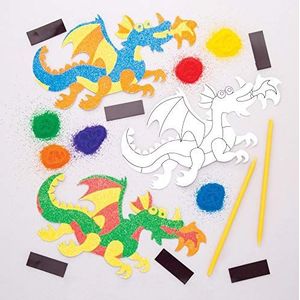 Baker Ross AW569 Zandkunst knutselset ""draak"" met magneten (6 stuks) – voor kinderen om te knutselen,gesorteerd