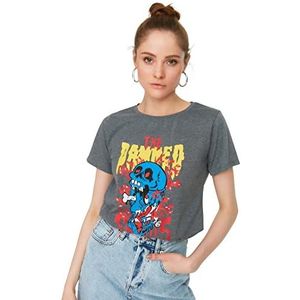 Trendyol Dames getailleerd Basic T-shirt met ronde hals, Antraciet, S