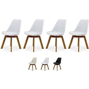 Tenzo Cleo 3340-454 Set van 4 designer stoelen, hout, wit, 82 x 48 x 54 cm (h x bxd), kunststof zitkuip met kunstlederen zitkussen, wit/eiken, polypropyleen