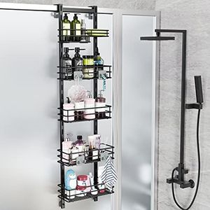 Orimade Over de deur douche Caddy verstelbare hangende organizer plank roestvrij met haak, shampoohouder badkamer plank met zeephouder, douchemand met zuignap extra groot, 5 Tier (US Patent)