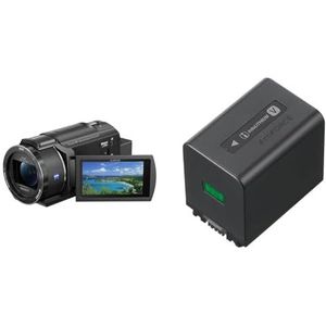 Sony FDR-AX43A 4K compacte camcorder (Ultra HD (UHD), gebalanceerde optische SteadyShot, 20x optische zoom, draaibaar beeldscherm), zwart & Sony NP-FV70A2 Li-Ion camcorder-accu