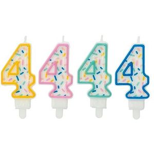 Folat 24174 taartkaars Sprinkles cijfer/cijfer 4 gesorteerd - 9 cm verjaardagskaarsen voor verjaardag, verjaardagsdecoratie, voor kinderfeesten, bruiloften, bedrijfsfeesten, jubilea, meerkleurig