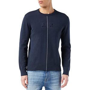 Armani Exchange Heren Front Line, Embroidered Logo Pullover, blauw/wit, XS
