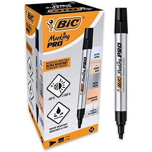BIC Marking Pro Permanente Markers Medium Schuine Punt - Zwart, Doos van 12 Stuks