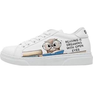DOGO Uniseks kindersneakers, veganistisch, wit, The Wise Owl motief, Meerkleurig, 34 EU