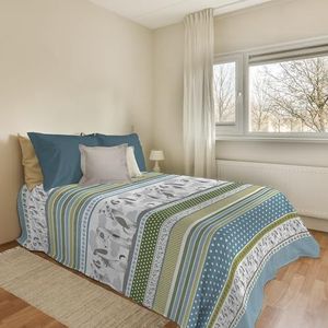PENSIERI DELICATI Sprei 170 x 280 cm, eenpersoonsbed, 100% piqué-katoen, ideaal als sprei voor eenpersoonsbed, bouwbouw-groen, 100% Made in Italy