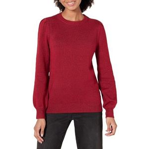 Amazon Essentials Women's Zacht aanvoelende trui met ronde hals en plooien op de schouders, Donkerrood, XS