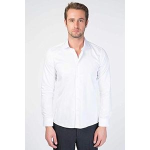 Bonamaison Heren comfort fit shirt met lange mouwen button down shirt, wit, XS