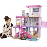 Barbie Droomhuis (1,14 m) Poppenhuis Speelset met 3 verdiepingen, zwembad, feestzaal, lift, speelzone voor puppy's, aanpasbare lichten en geluiden, 75+ onderdelen, voor kinderen van 3 jaar, GRG93