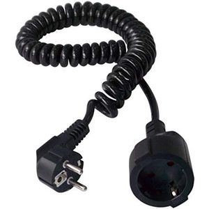 Electraline 900055 Beveiligd contact 2,5 m kabel wit kunststof kabel IP20 binnenruimte/verlengkabel met kinderbeveiliging/veiligheidsverlenging/rekt een spiraal, zwart, zwart