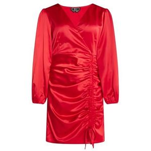 EUCALY Dames mini-jurk van satijnen jurk, rood, M