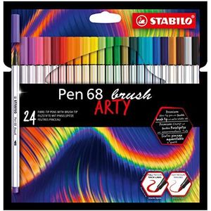Premium viltstift met penseelpunt voor variabele lijndiktes - STABILO Pen 68 brush - ARTY - 24 stuks etui - met 24 verschillende kleuren