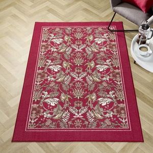 Dreams & Drapes - William Morris tapijt (180 x 120 cm) - laagpolig (hypoallergeen) - machinewasbaar tapijt - antislip - rood Boheems tapijt met vogels en bloemen - rood damasttapijt voor