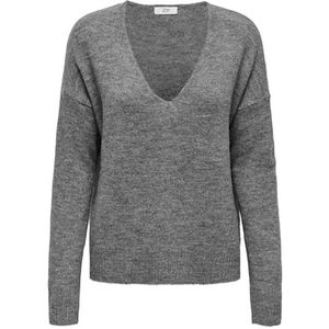 Jackeline de Yong Gebreide damestrui, V-hals, dark grey melange, L