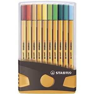 Fineliner - STABILO point 88 ColorParade - Desk set met 20 stuks in antraciet/oranje - met 20 verschillende kleuren